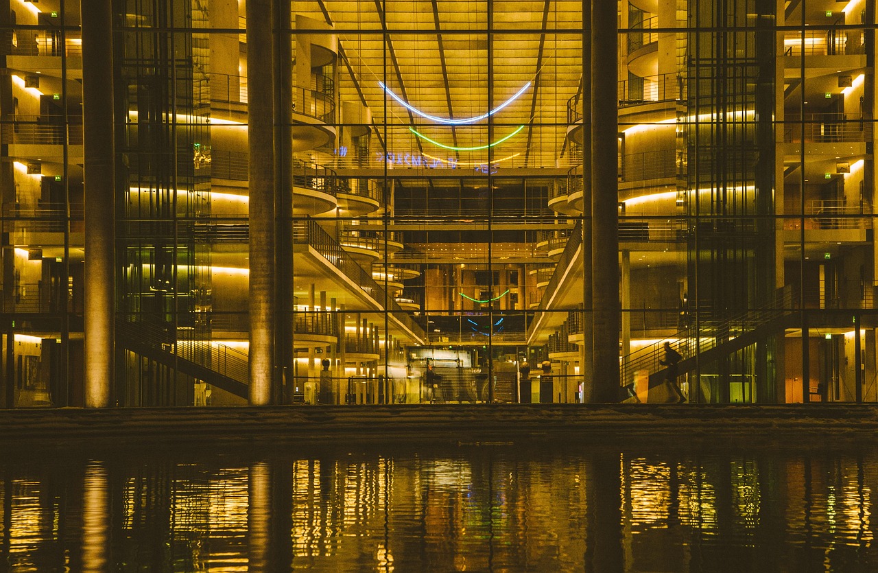 architecture, facade, glass, building, eve, water, hotel, nature, condominium